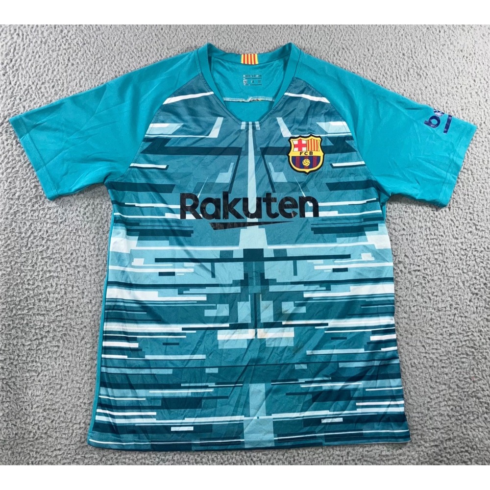 FC Barcelona Soccer Jersey Men M Teal Blue Geometric Rakuten Training‎ Shirt